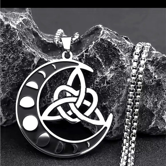 Sterling Silver Moon Phases & Celtic Knot Pendant – 925 & Stainless Steel Chain - Picture 1 of 5